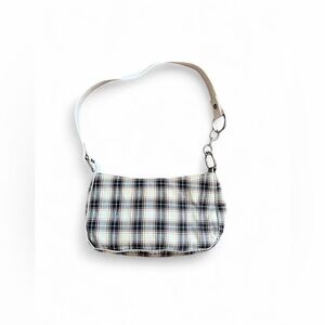 Plaid Shoulder Bag Small Checkered Purse with Beige Strap